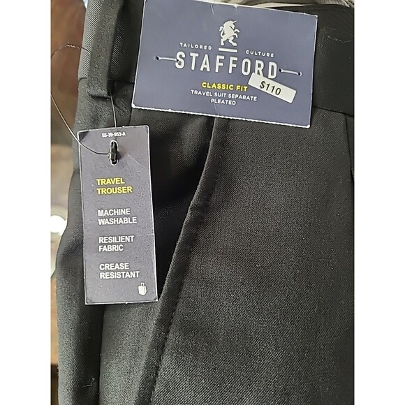 NWT Stafford Dress Pants Mens 44x30 Black Claasic Fit Wool Blend Travel Trousers - Picture 6 of 7